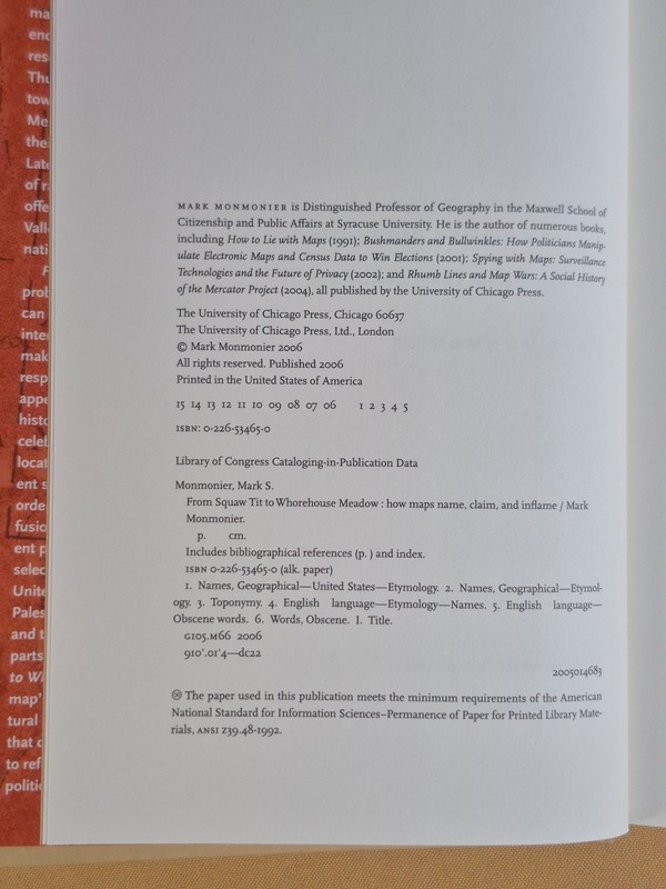From Squaw Tit to Whorehouse Meadow - Mark Monmonier - Hardcover, Dust Jacket gallery