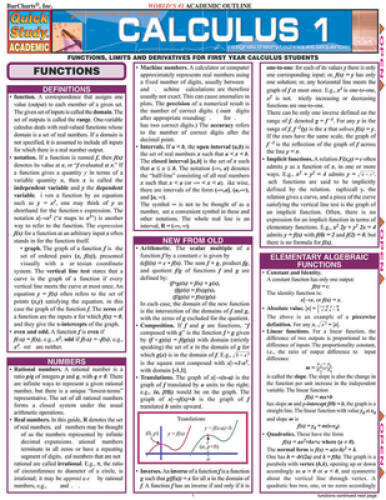 Calculus 1 – Pamphlet By BarCharts, Inc. – VERY GOOD