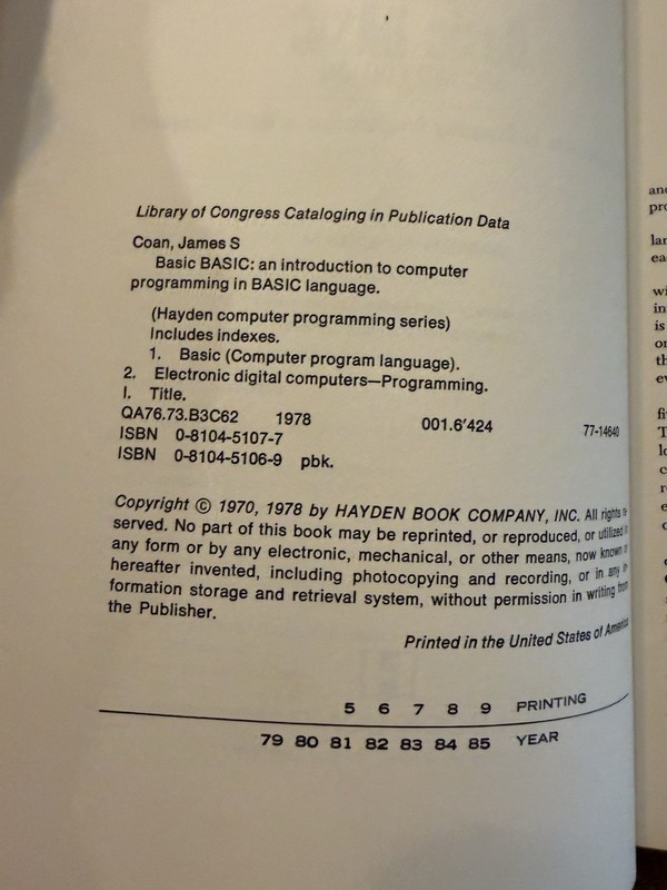 BASIC: An introduction to computer programming in BASIC language (Hayden) 1978 gallery
