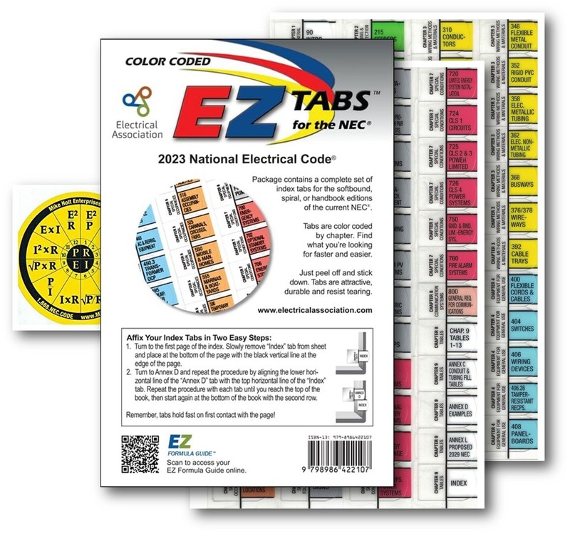 2023 Color Coded EZ Tabs with EZ Formula Guide based on 2023 NEC Code books