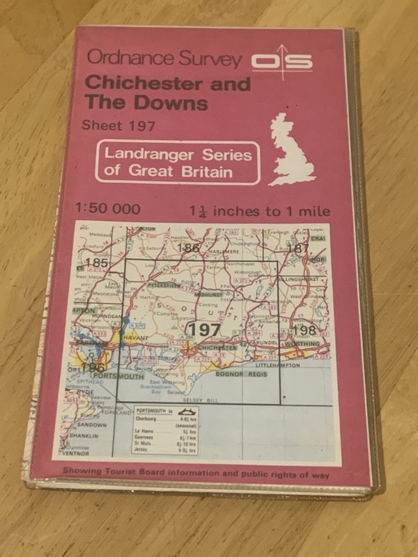 Ordnance Survey Landranger 197 Chichester & The Downs Map 1983 OS Plastic Cover