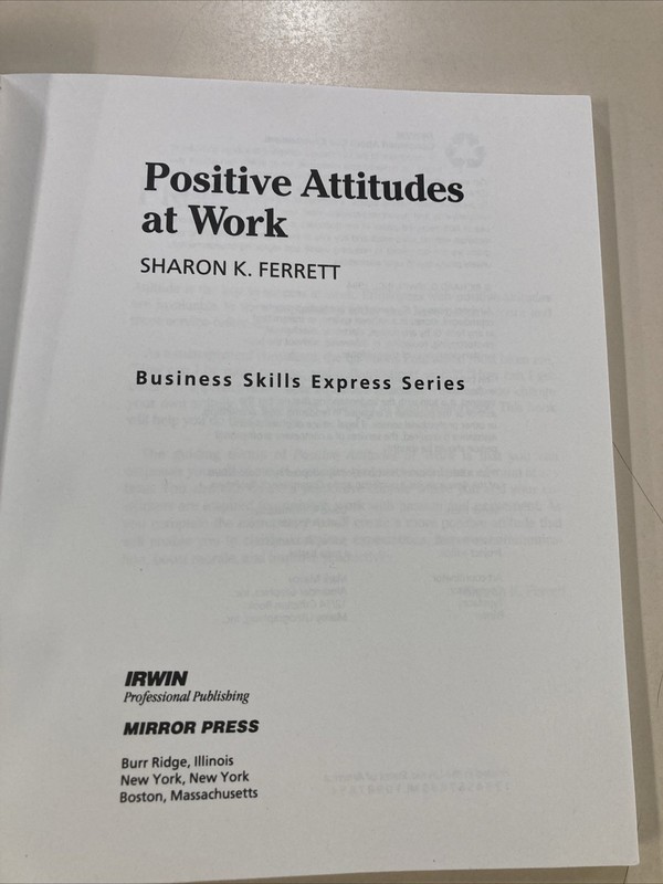 Positive Attitudes At Work SC Sharon Ferrett 1994 McGraw Hill Good gallery