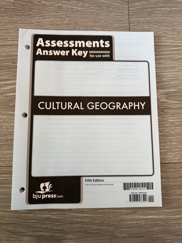BJU Press Cultural Geography Fifth Edition Assessments Answer Key