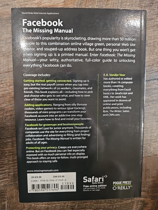 Missing Manual Ser.: Facebook by E. A. Vander Veer (2008, Perfect) gallery