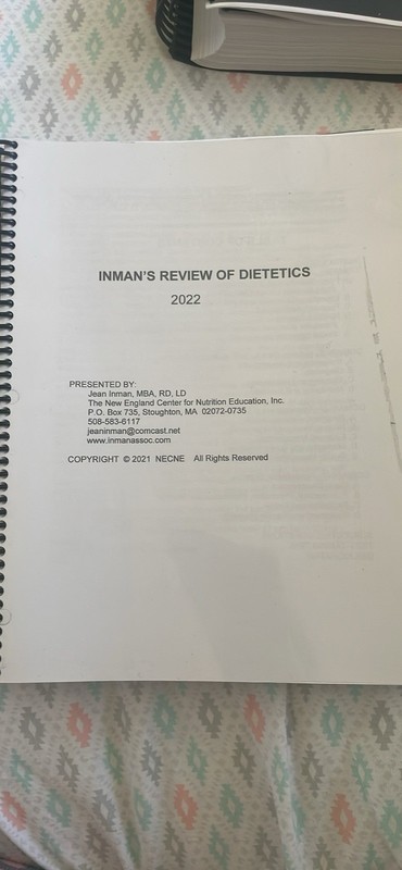 Inman’s Review of Dietetics 2022 Spiral Bound Study Guide Exam Prep Book