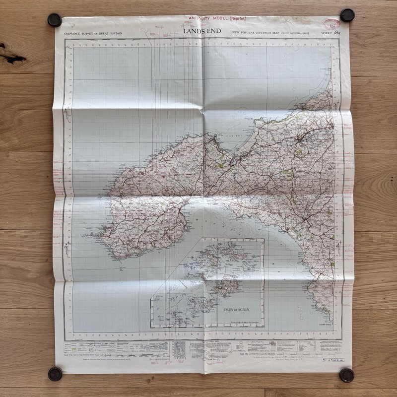 Vintage Ordinance Survey Map Sheet Land’s End 1953 Archaeology Division Stamp