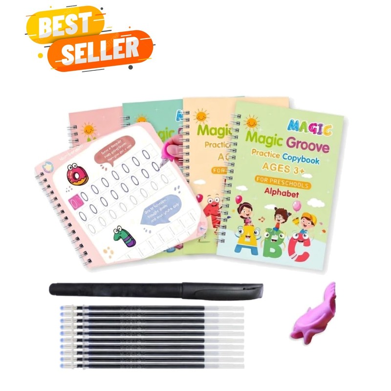 5-in-1 Grooved Handwriting Practice Books for Kids - Perfect Educational Gift