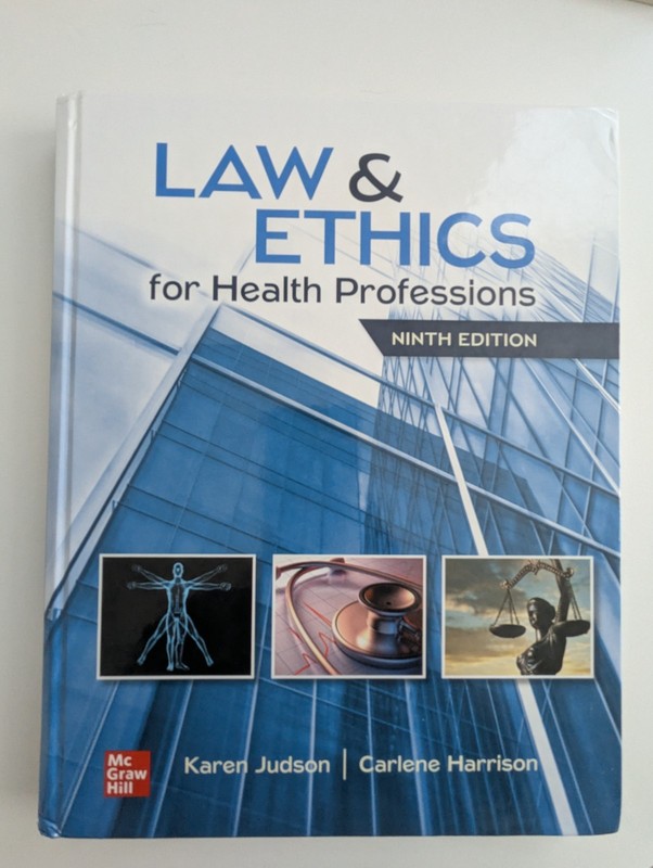 Law and Ethics for Health Professionals Ninth Edition Hardcover Very Good Used