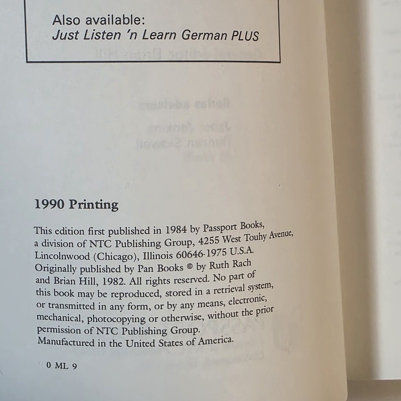 Just Listen 'N' Learn - GERMAN contains 3 Cassettes & 1 Paperback 2nd Ed gallery