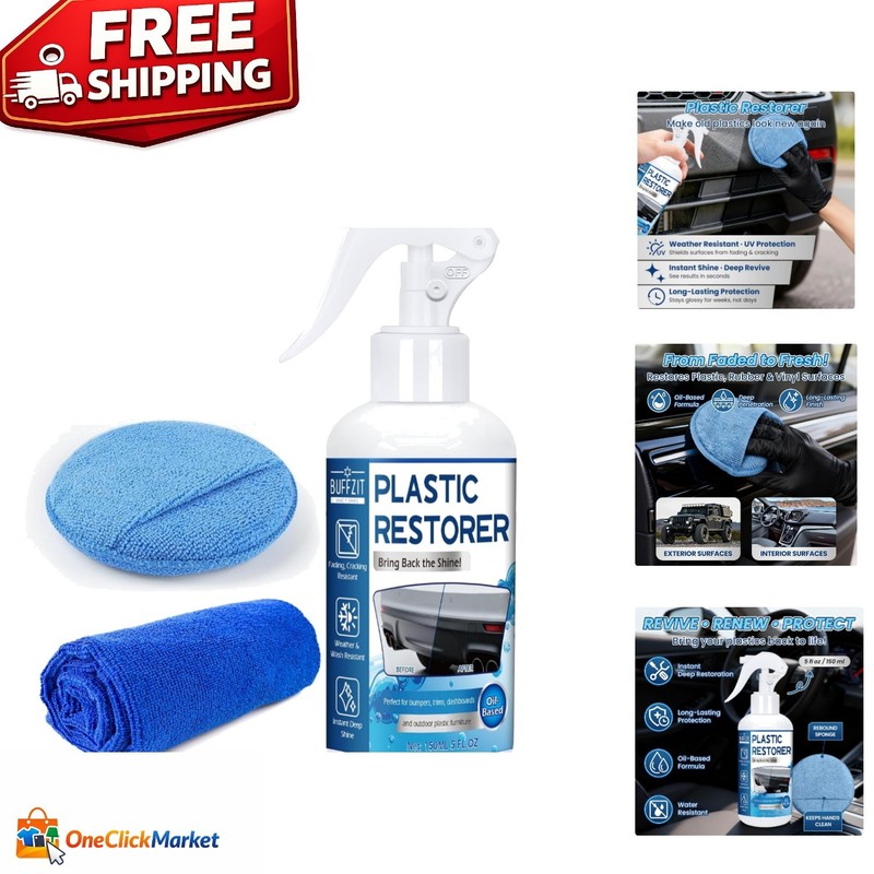Deep Black Plastic Restorer for Cars - 5oz Trim & Vinyl Protector with Sponge