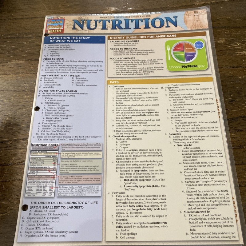 Nutrition; Quick Study Tri Fold Laminted Reference Guide – Brand New Bar Chart