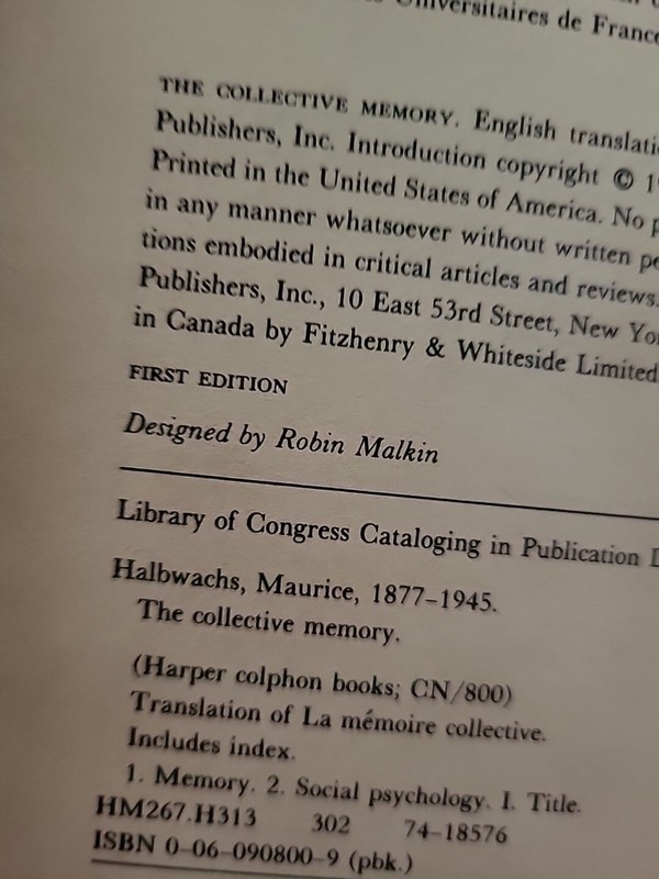 1st Edition (RARE) The Collective Memory by Halbwachs, Intro by Mary Douglas gallery