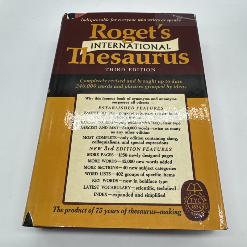 Vintage Roget’s International Thesaurus 3rd Edition 1962 HC DJ Thumb Indexed