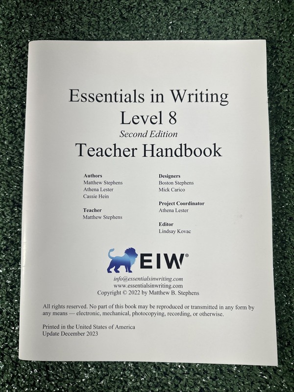 Essentials In Writing Level 8 Second Edition Teacher Handbook NEW