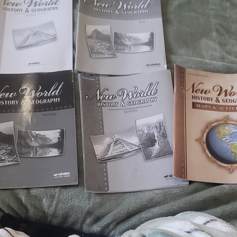 Abeka New World History & Geography Paperback Lot Textbook Workbooks Quizzes Key
