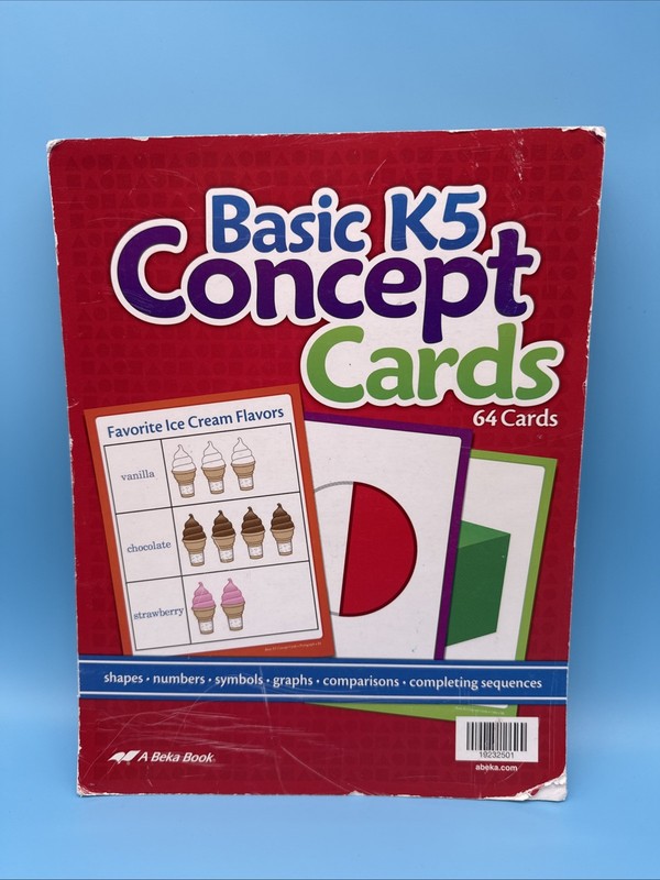 Abeka Basic K5 Concept Cards- Kindergarten Flashcards Shapes, Numbers, Symbols