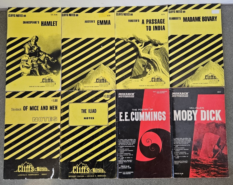 8 VTG Cliffs Notes & Monarch Notes 1960s-1990s Fortser Austen Melville Steinbeck