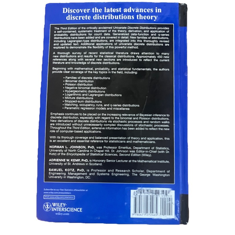 Univariate Discrete Distributions by Norman L. Johnson (English) Hardcover Book gallery