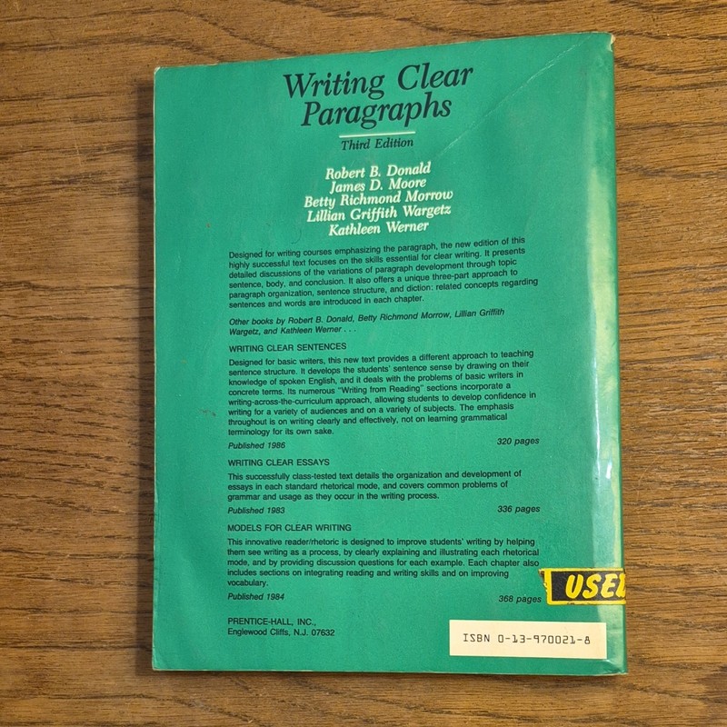 Writing Clear Paragraphs Third Edition by Robert B. Donald Prentice-Hall PB gallery