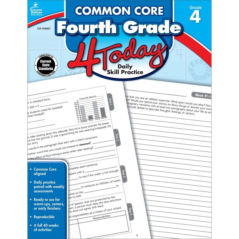 Common Core Fourth Grade 4 Today Workbook Grade 4 Paperback Ages 9-10 NEW
