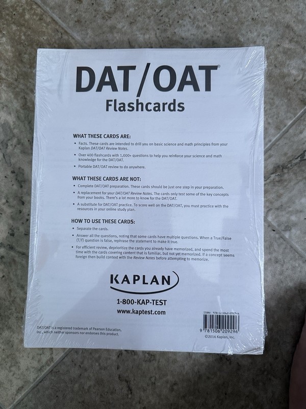 DAT/OAT Prep Flash Cards Kaplan 2016