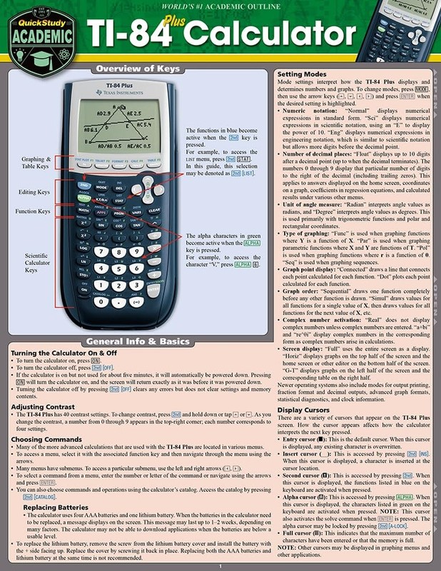 Ti 84 Plus Calculator: A Quickstudy Laminated R, Yablonski, Yablonski,..