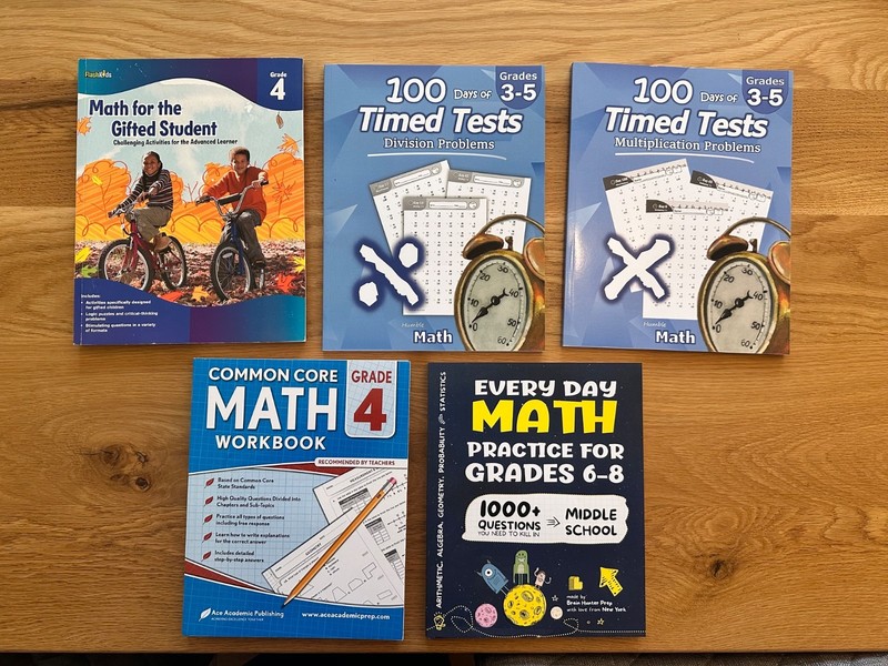 Lot of 4th grade & middle level math workbooks: 5 books – NEW!