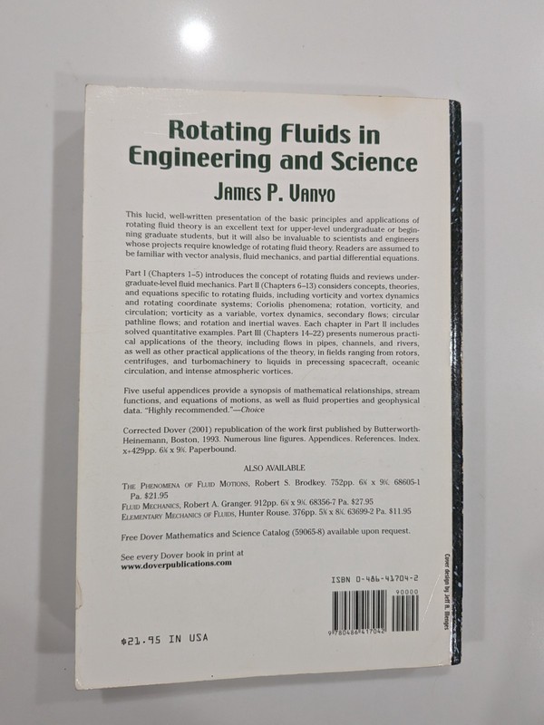 Rotating Fluids in Engineering and Science | James P. Vanyo | 2001 | Dover gallery