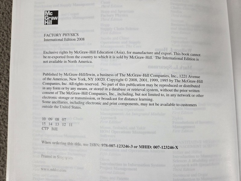 Factory Physics 3rd Edition Hopp and Spearman International Edition 2008 gallery