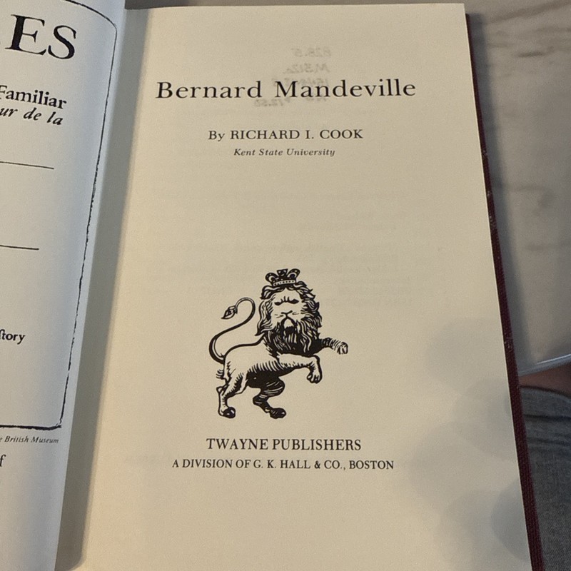 Bernard Mandeville Library Binding Richard I. Cook Hardcover exlibrary gallery