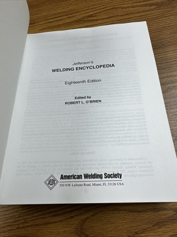 Jefferson's Welding Encyclopedia, 18th Edition American Welding Society AWS gallery