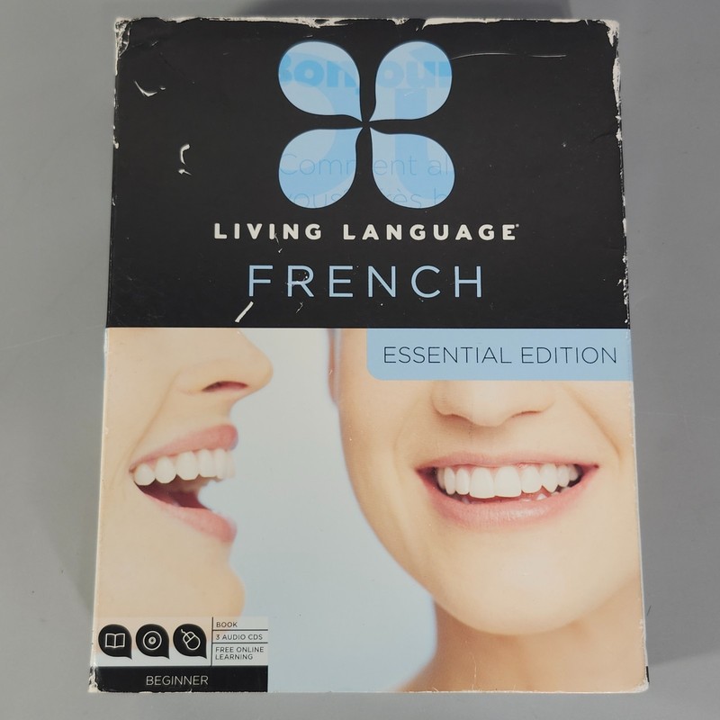 Living Language French Essential Beginner 3 CD Book Notebook Learning Kit