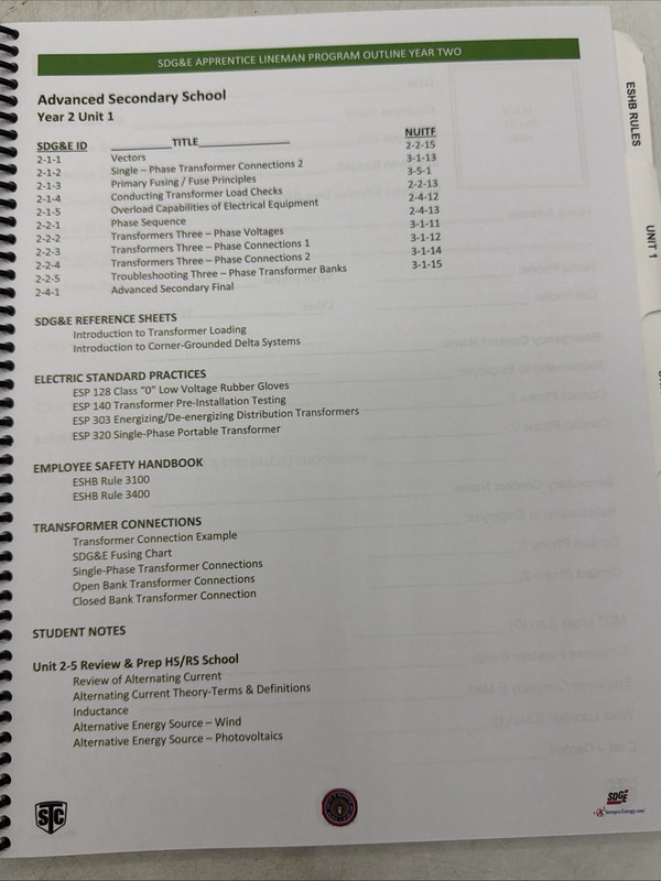 IBEW 465 Apprentice Binder Advanced Secondary Year 2 Program Training Lineman gallery