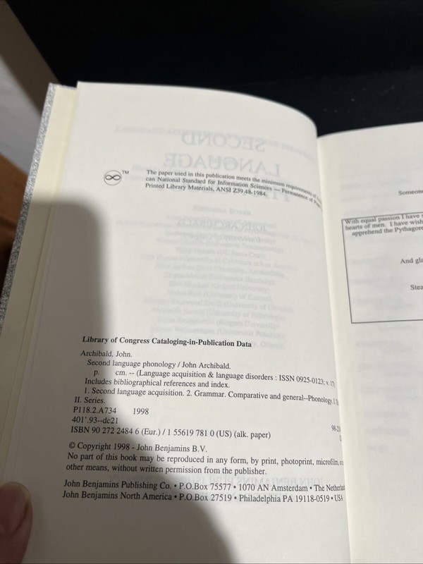 OOP SIGNED 1st Edition Second Language Phonology by John Archibald HC 1998 gallery
