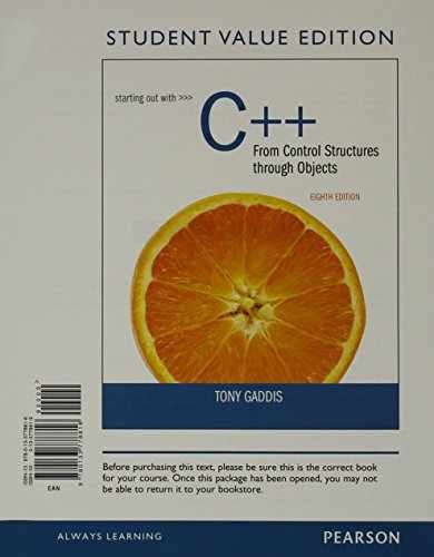 Starting Out with C++ From Control – Loose Leaf, by Gaddis Tony – Very Good