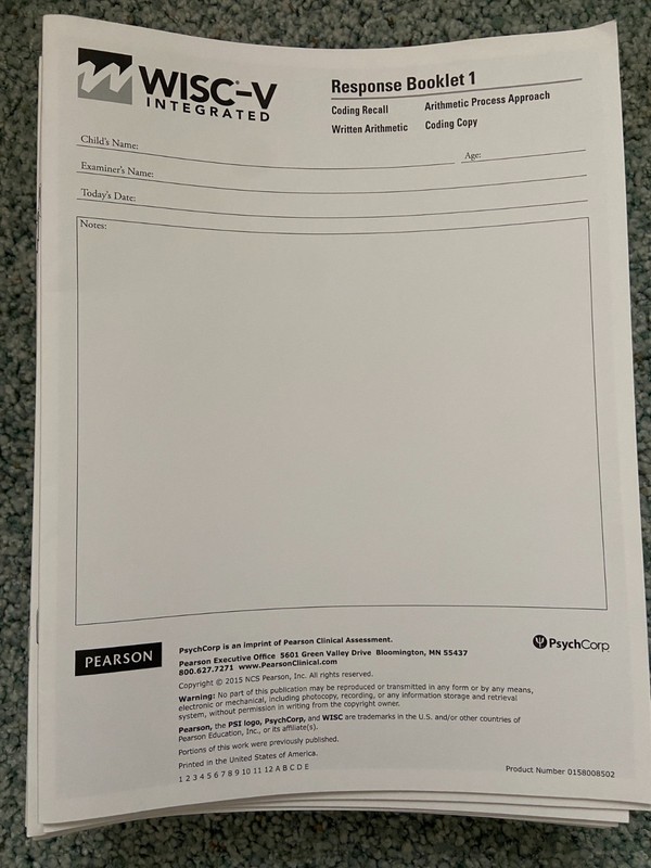 40 booklets WISC-V Integrated Response Booklet 1 Coding Recall coding copy