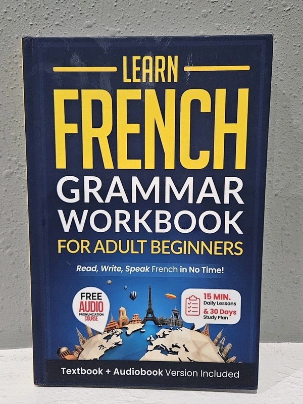 Learn French Grammar Workbook Adult Beginners Free Audio Course Lesson Hardcover