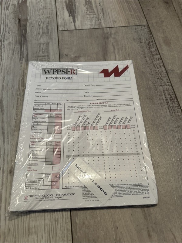 Wechsler Preschool & Primary Scale of Intelligence WPPSI-R Record Forms New (25)