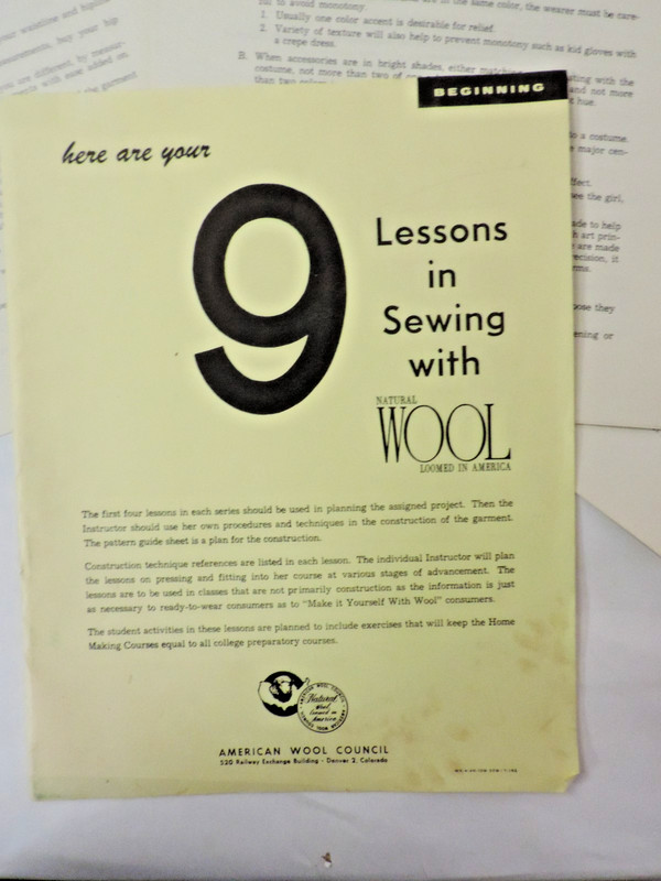 Original 9 1961 Pamphlets Lot/Set: 9 Lessons in Sewing with Wool Complete Set gallery