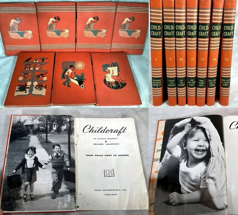 7 Vintage 1954 CHILDCRAFT Exploring World Around Us HARDCOVER Book LOT Set FIELD