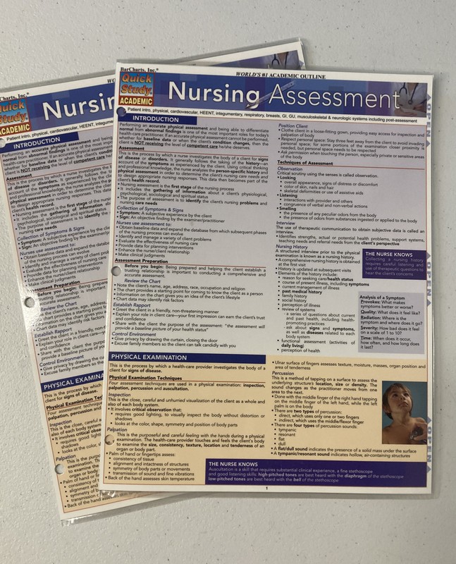 2 pack Quick Study NURSING ASSESSMENT Chart by BarCharts Guide D. Raines PhD RN