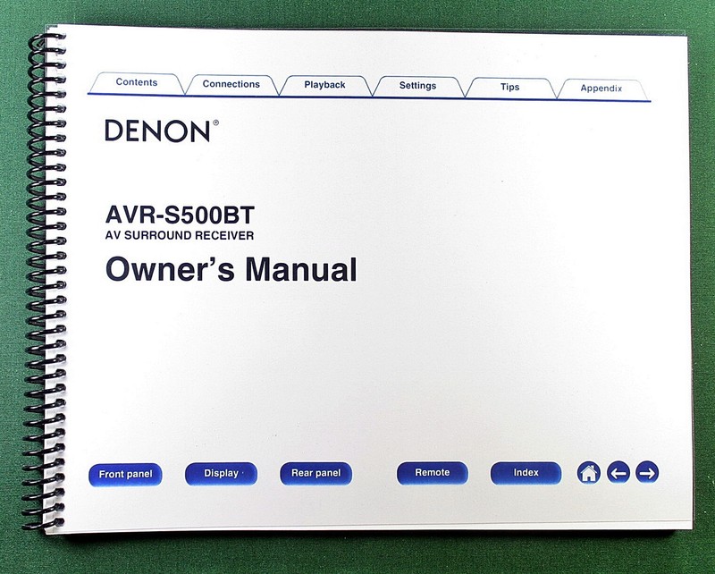 Denon AVR-S500BT Instruction Manual: Full Color 124 Pages & Protective Covers!