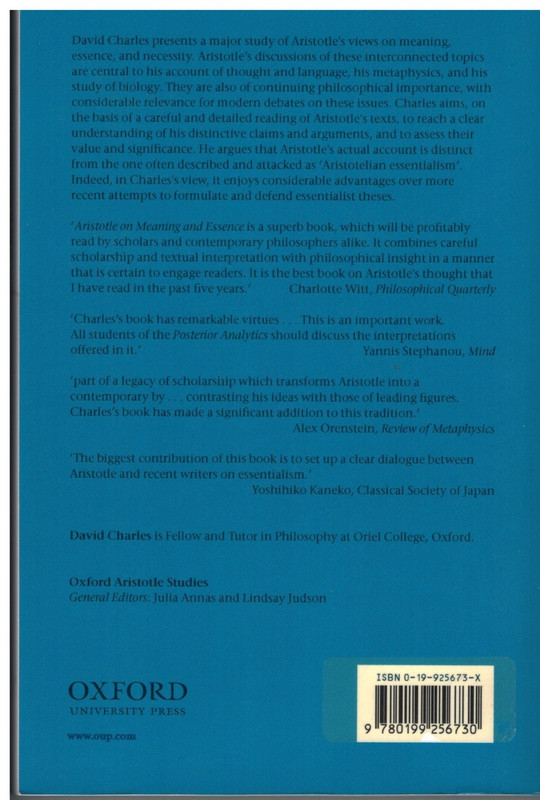 Aristotle on Meaning and Essence by David Charles (PB, 2000) gallery