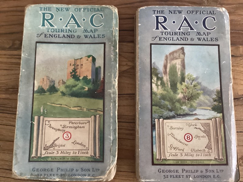 2x Vintage RAC George Philip & Son Touring Maps of England & Wales