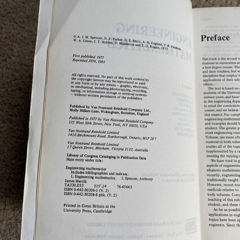 Engineering Mathematics Volume 2 - Van Nostrand Reinhold - Int. Student Edition gallery