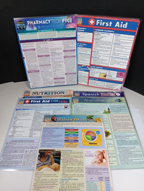 7 Medical BarChartsTri-Fold Quick Study Laminated Academic Guide Lot-