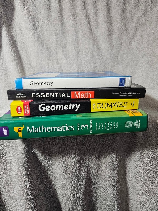 Lot of 4 Math Books Pre-Algebra Geometry Holt Barron’s Pacemaker Dummies Clean