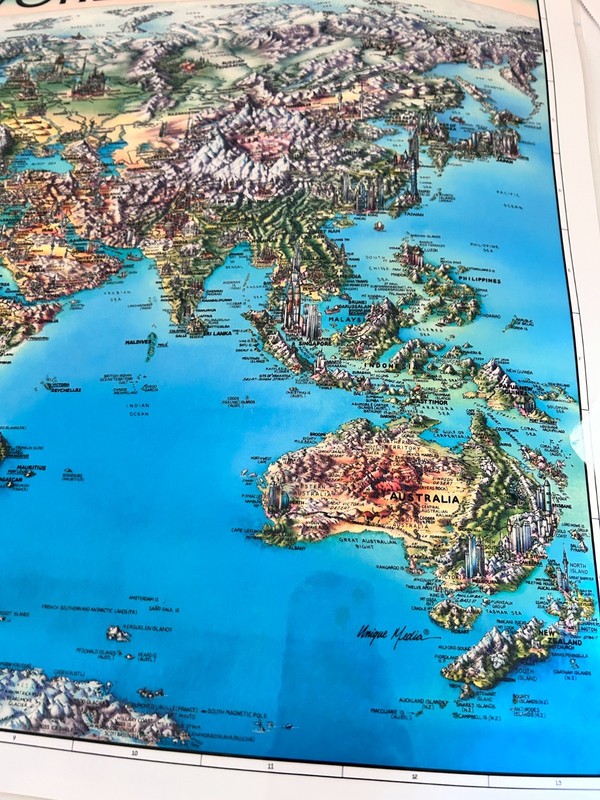 Unique Media Maps Laminated 3D Map 'The World' Artistic Illustration 1996 gallery