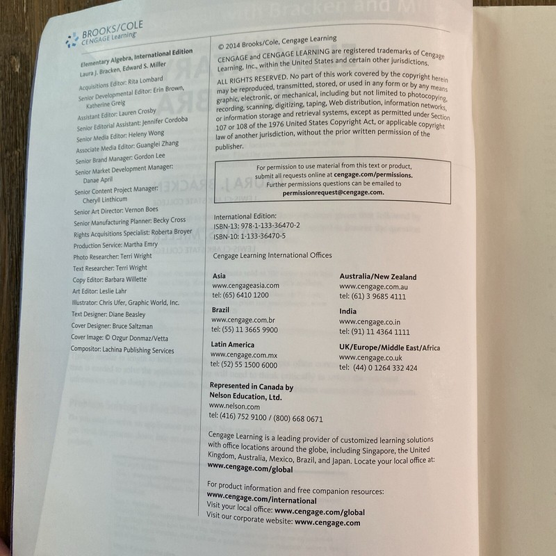 TEXTBOOK Elementary Algebra, International Edition by BRACKEN L J, MILLER E S gallery