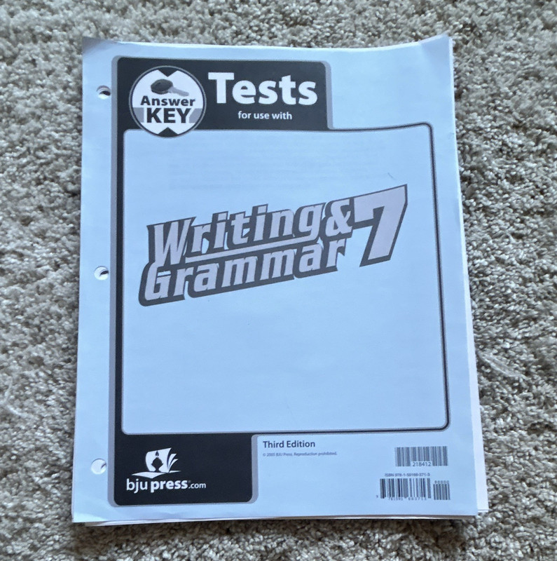 BJU Press Writing & Grammar 7 Tests Answer Key Third Ed Ring/Wire Bound 2008